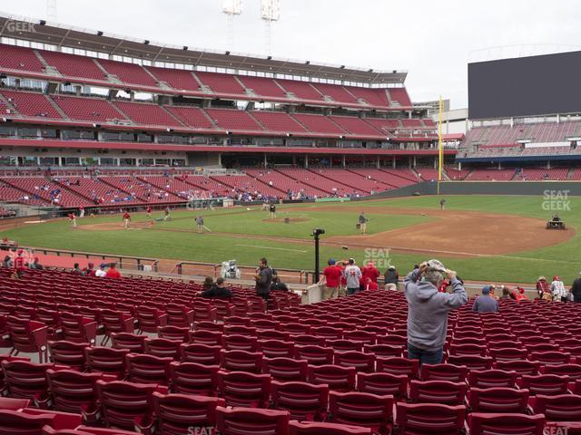 Seating view for Great American Ball Park Section Dugout Box 132